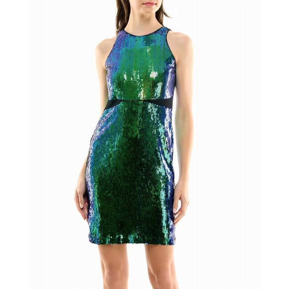 NEW NICOLE MILLER kendall sequin sleeveless mini dress in iridescent sequins - Picture 4 of 4